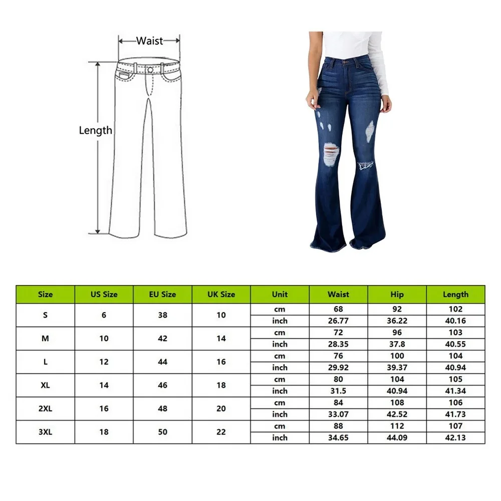 

2021 New Arrival Women's Fashion All-Match Jeans Wide-Leg Pants Washed Ripped Jeans Stretch Slim Fit Hip Flared Pants