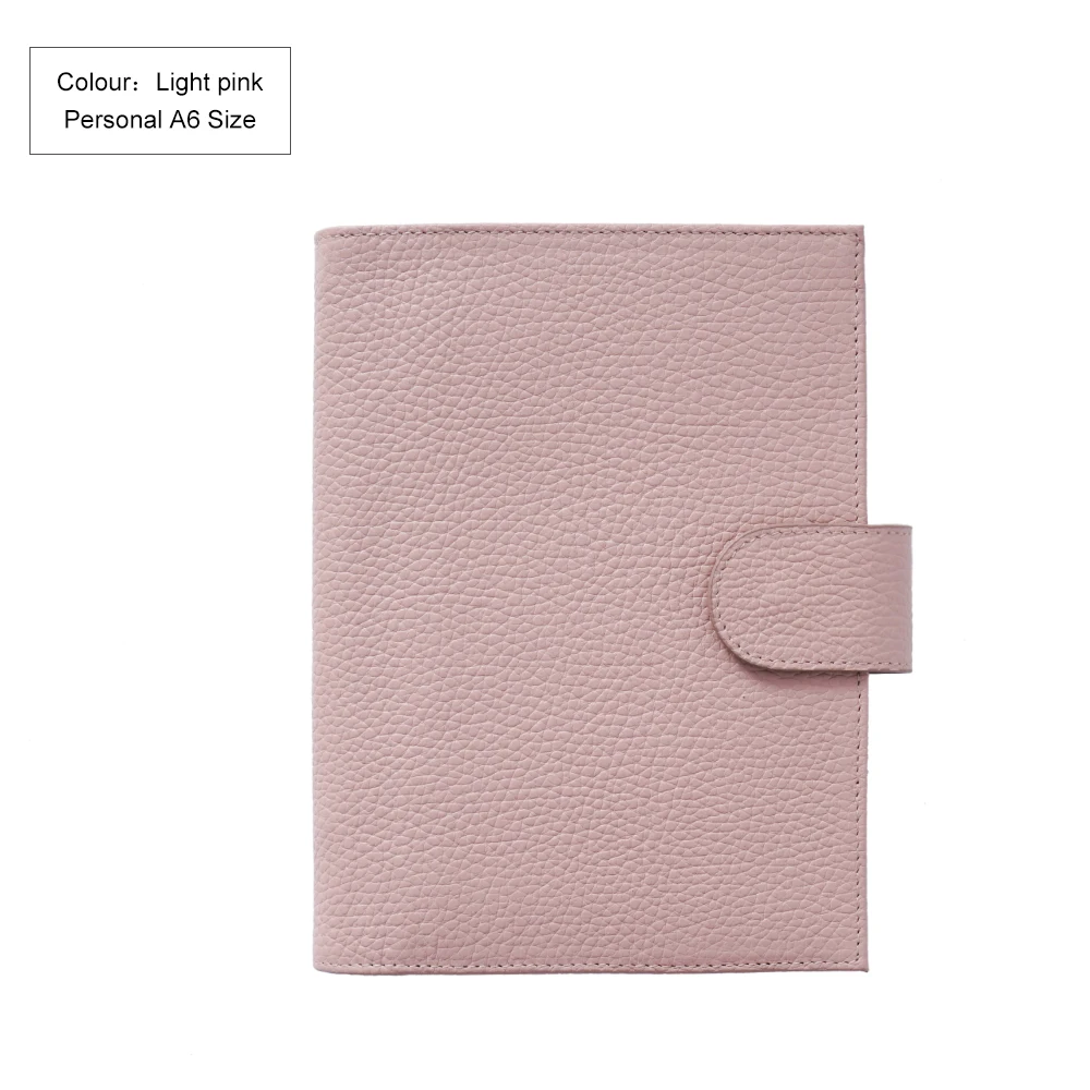 Litchi Light Pink Кольца из натуральной кожи, персональный ноутбук, органайзер, органайзер, дневник из воловьей кожи, дневник, блокнот, планировщик с карманом для денег - Цвет: Litchi Light Pink