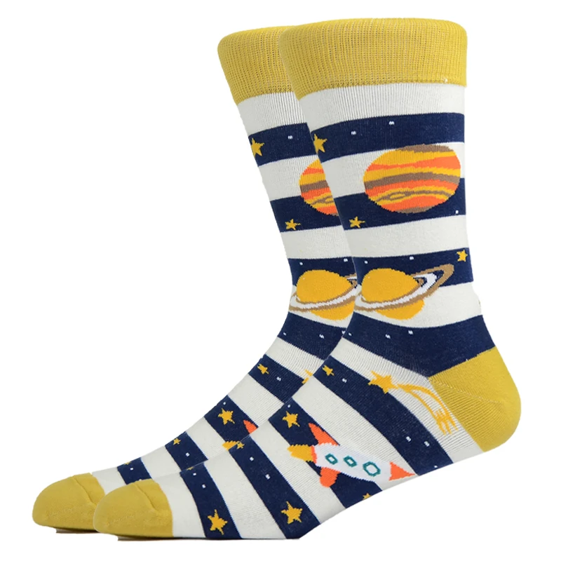 

New Mens Happy Sock Astronaut Combed Cotton Socks for Men Winter Thick Long Skate Funny Skateboard Socks Colorful