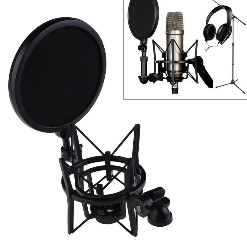 

Professional Microphone Mic Shock Mount with Shield Articulating Head Holder Stand Bracket for Studio Broadcast