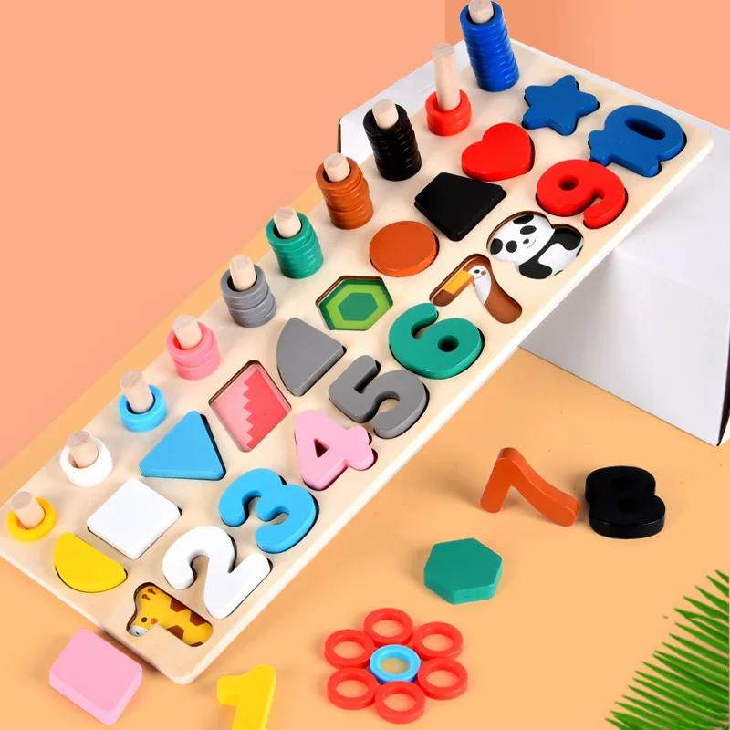 

3IN1 Montessori Counting Sorter Board Cognitive Shapes Colors Matching Blocks Wooden Educational Toys For Toddler Kids Gift