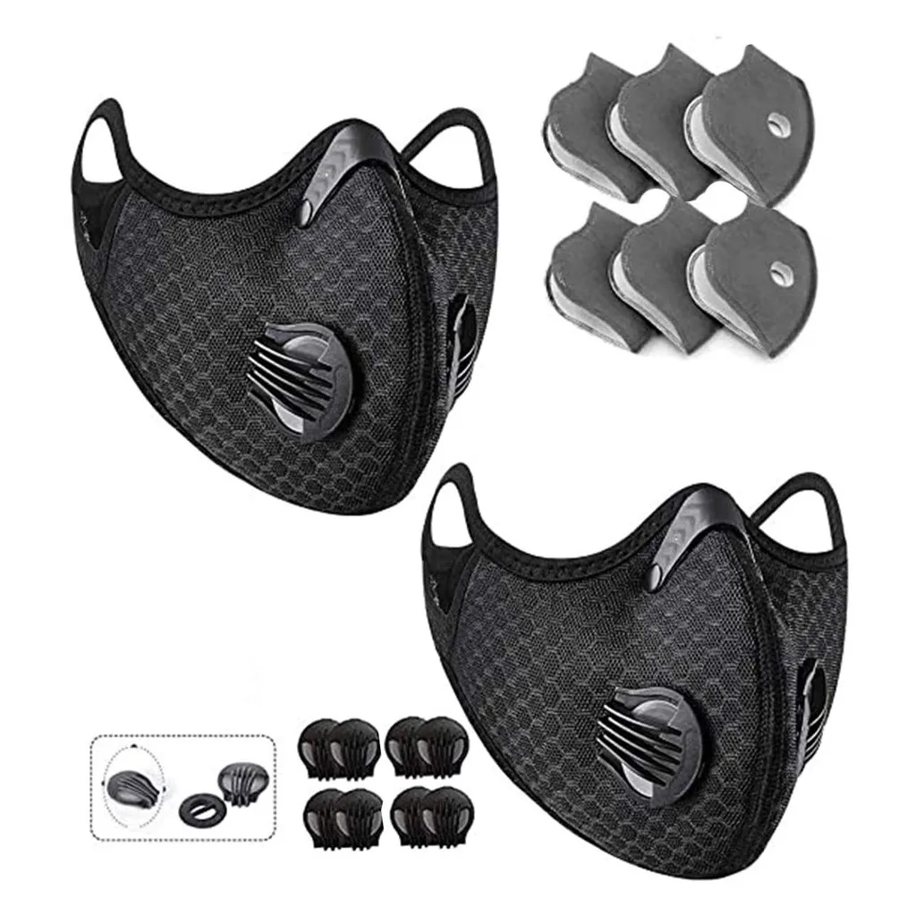 

Черная многоразовая моющаяся маска для рта в стиле унисекс, 2 шт., дышащая универсальная маска для лица для активного отдыха и велоспорта с 8 ...