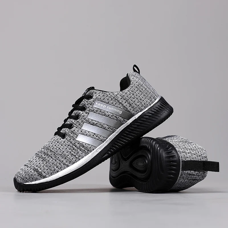 

Men Shoes Light Weight Spring Autumn Fly Weave Men Casual Shoes Gray Black Solid Trainers Shoes Outdoor Sneakers Men