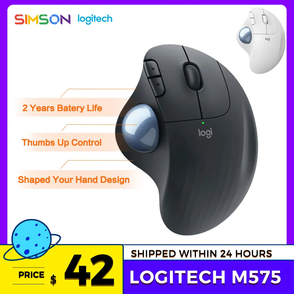 

Мышь Logitech ERGO M575 Беспроводная с функцией отслеживания мячей, Win10 macOS