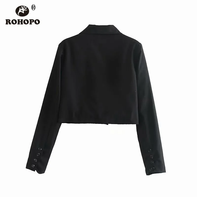 ROHOPO черный укороченный Блейзер двойные пуговицы Зазубренные офисные женские