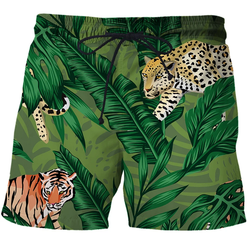 Summer 2021 New Men's jungle 3D Print Tiger leopard Shorts Man Outdoor Fitness Casual Pants Male Vacation Surfing Beach Pants