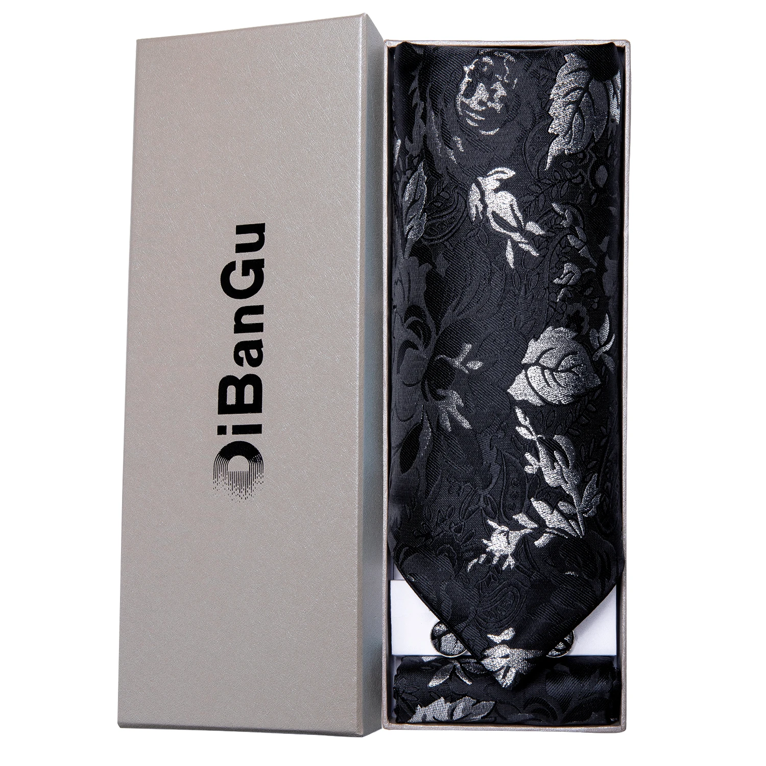 

Мужской винтажный Шелковый тканый аскотский галстук с черными серебряными листьями формальный свадебный Мужской подарочный набор DiBanGu гал...