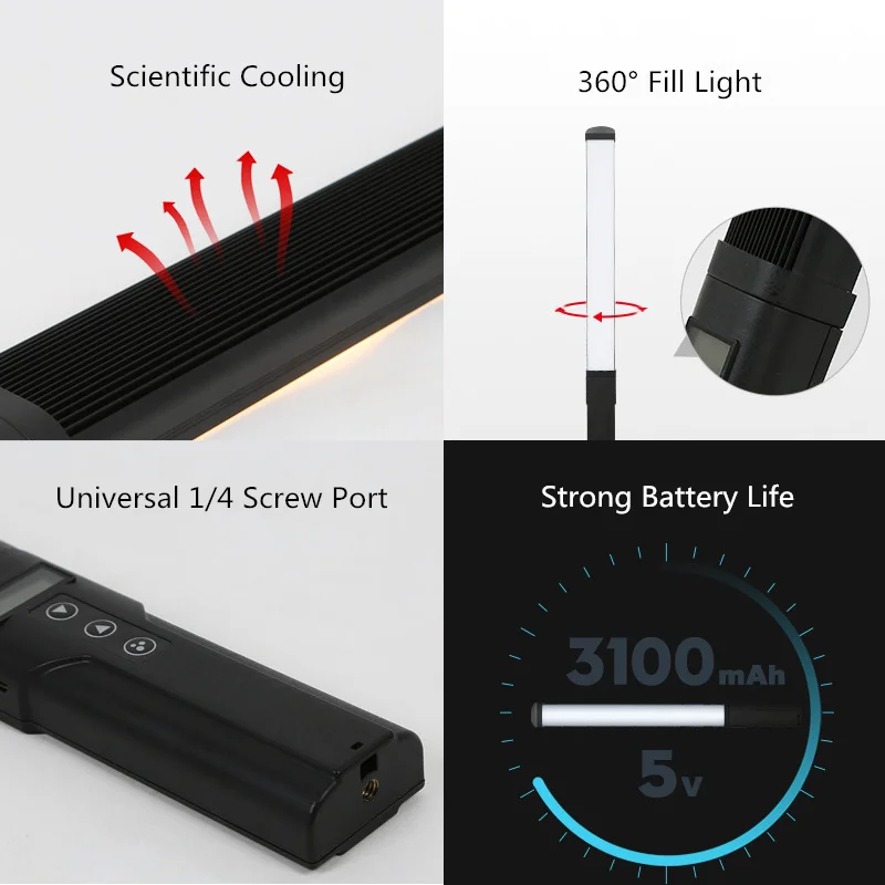 RGB Handheld LED Light Wand Rechargeable Photographic Lighting Stick 10 Brightness Levels 1000 Lumens 3200-5600K Video | Электроника