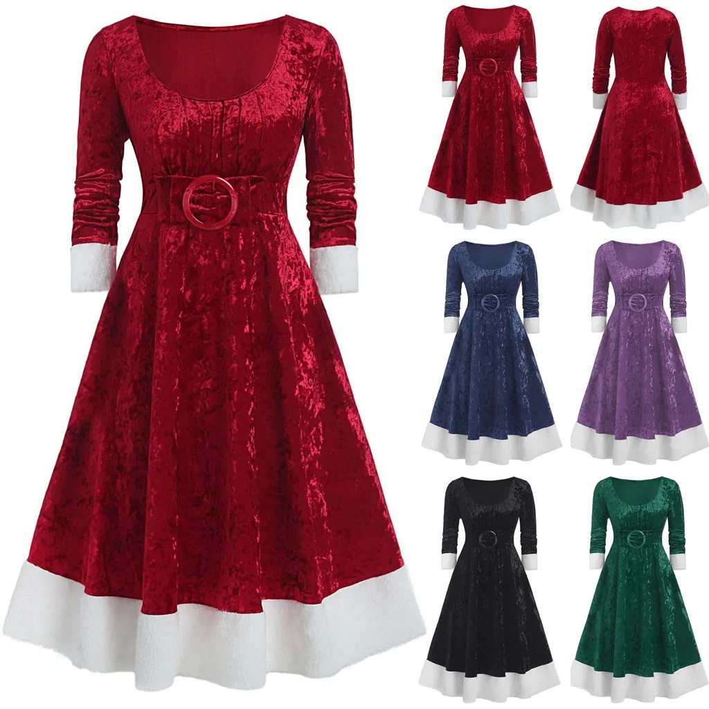 Высококачественное женское рождественское платье в стиле пэчворк с длинным