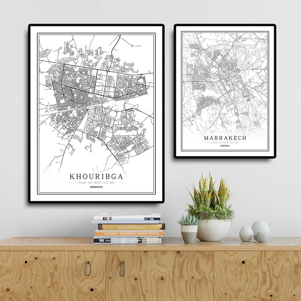 Марокканская столица креативная Карта города рабат планшетофон Черно-Белая