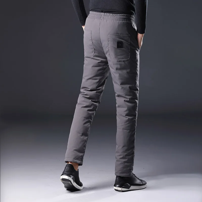 Зимние теплые Для мужчин пуховые штаны 90 белый пуховик на утином пуху для