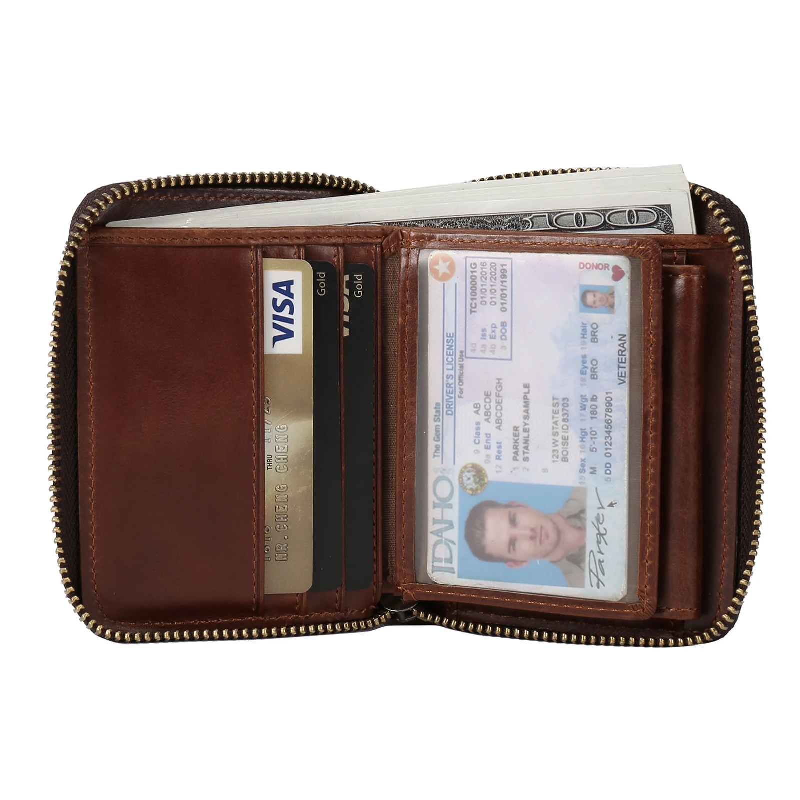 Mens Wallet With Zipper Genuine Leather Male Travel Purse Credit Card Holder Coin Pocket Big Capacity