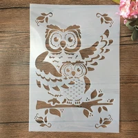 a4 29cm cartoon owl parent and baby diy layering stencils painting scrapbook embossing hollow embellishment printing lace ruler