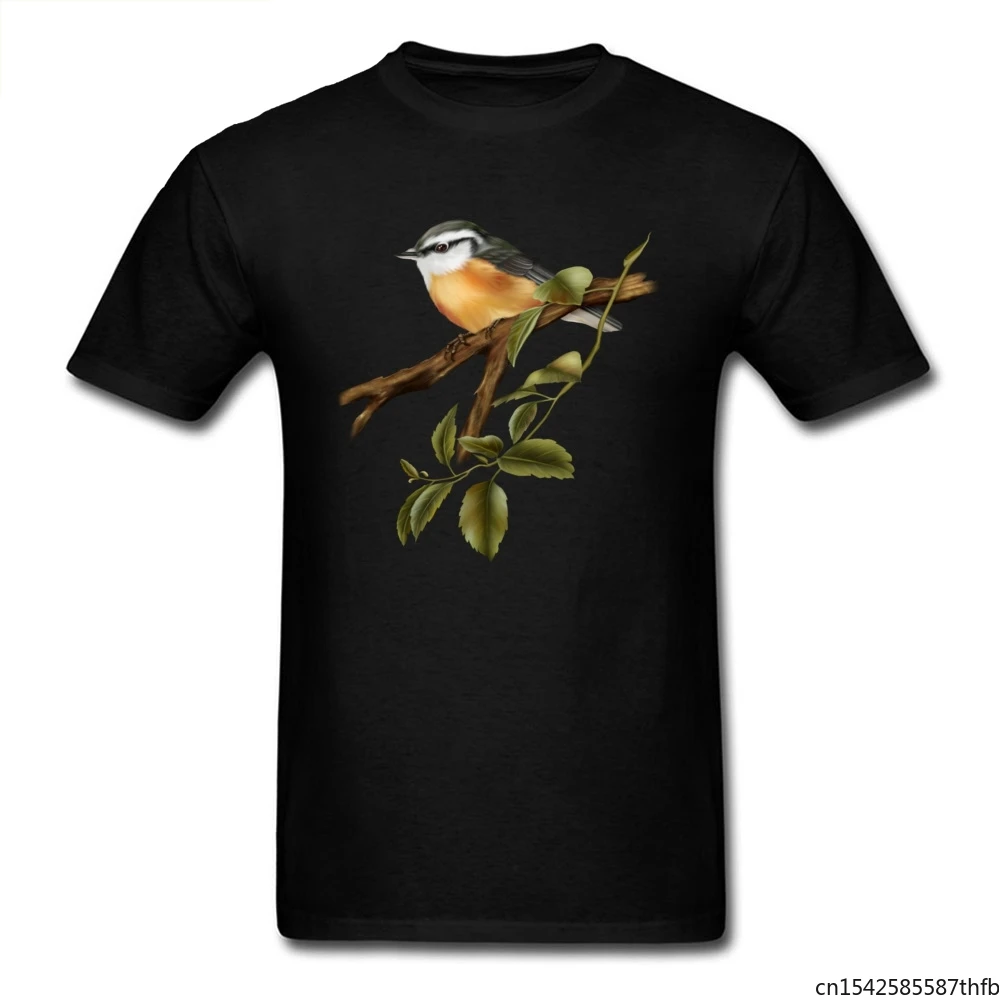 

Chic Birds And Flowers Paint Men T-shirt Thanksgiving Day Custom Gifts Tees Shirt Short Sleeve Black