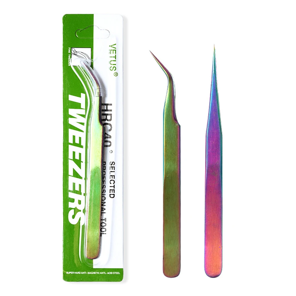 

1 PCS Nail Art Form Anti Static Color Straight And Elbow Stainless Steel Super Hard Tweezers Nails Art Accessories For Salon