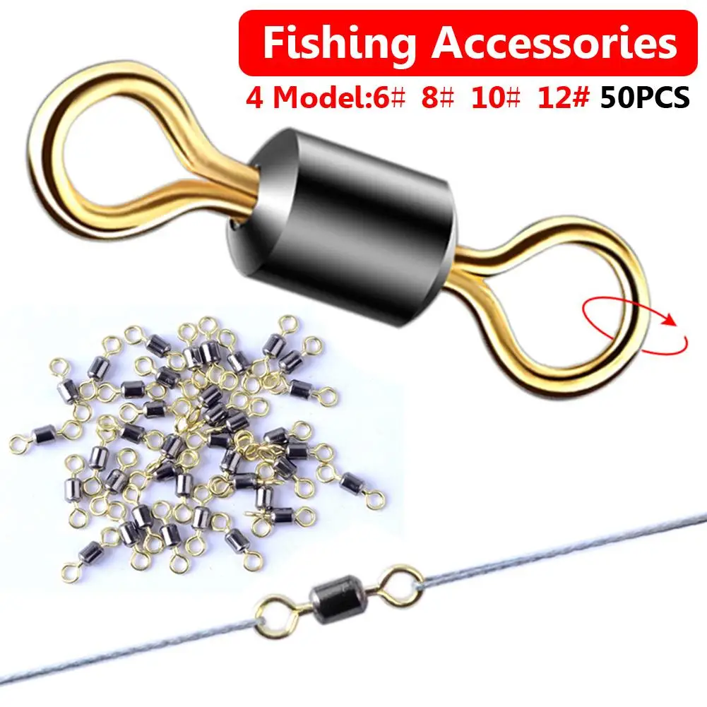 

50Pcs Stainless Steel 8 Shape Fishing Barrel Bearing Rolling Swivel Solid Ring Lures Connector