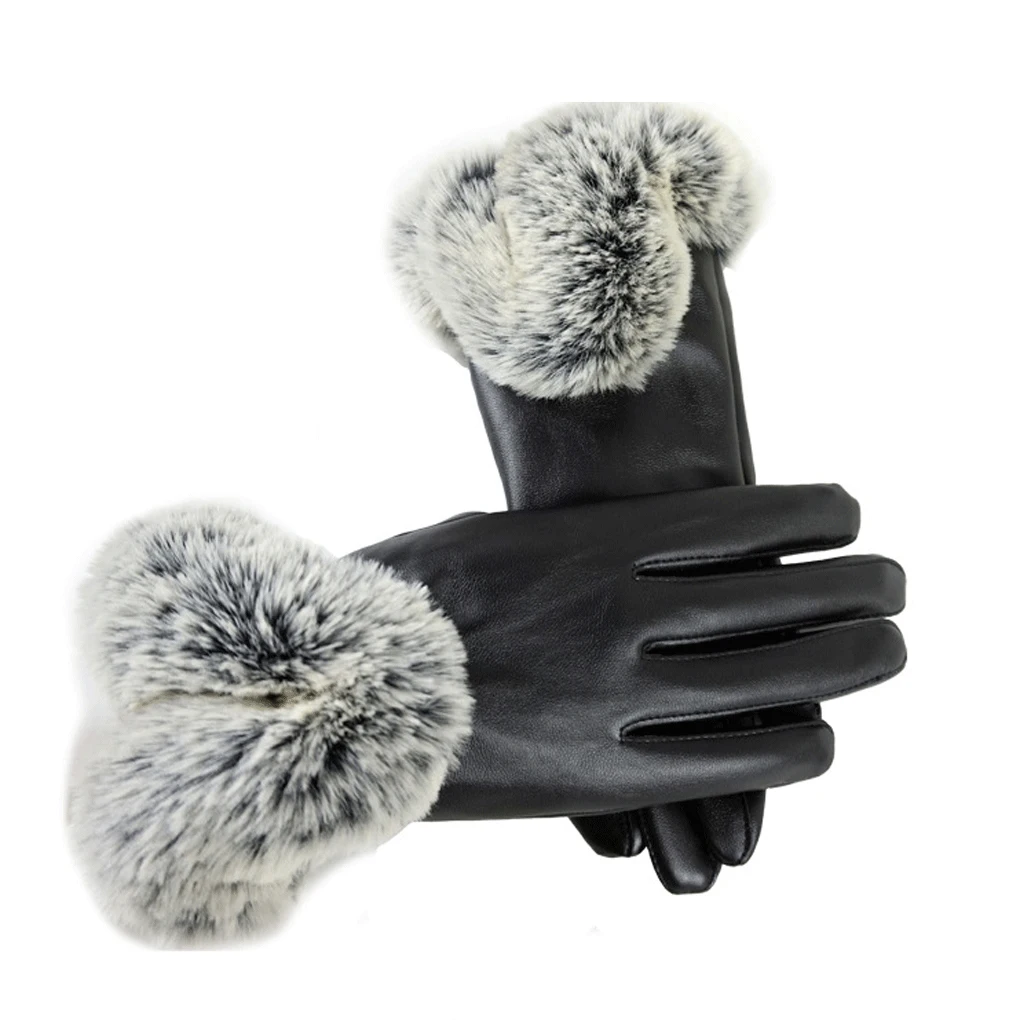 

1 пара, женские Искусственные кожаные перчатки, Осень-зима, теплые варежки из кроличьего меха