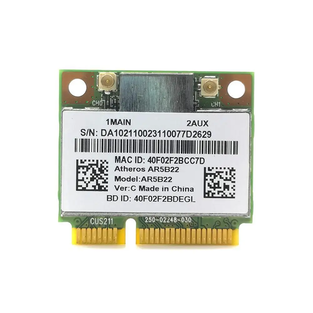 

Atheros AzureWave AR9462 AR5B22 WB222 Half Mini PCIe WLAN 300Mbps+Bluetooth4.0 Wifi Wireless Card B4F0