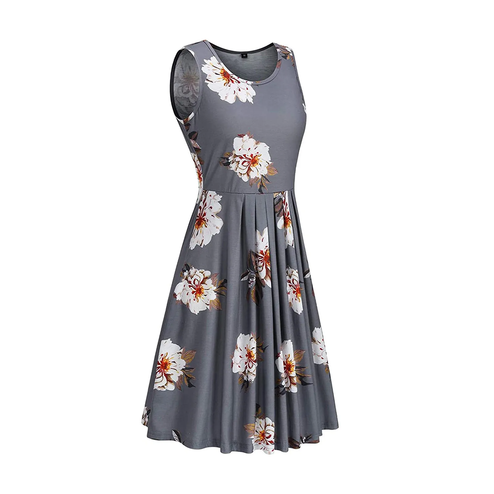 

Fashion Plus Size Dresses Womens V-neck Casual Print Sleeveless Summer Dress Loose Party Mini Dress 2021