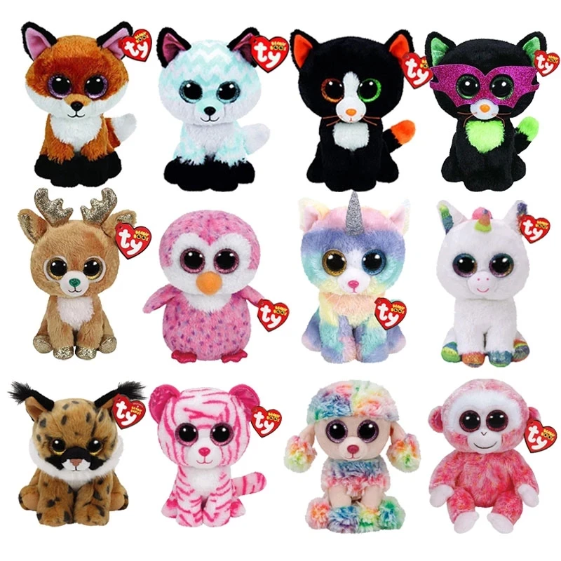 

Ty Beanie Boos с большими глазами, кошка, мягкие животные, лиса, Сова, единорог, пингвин, обезьяна, игрушки, кукла, коллекция, подарок на день рождени...