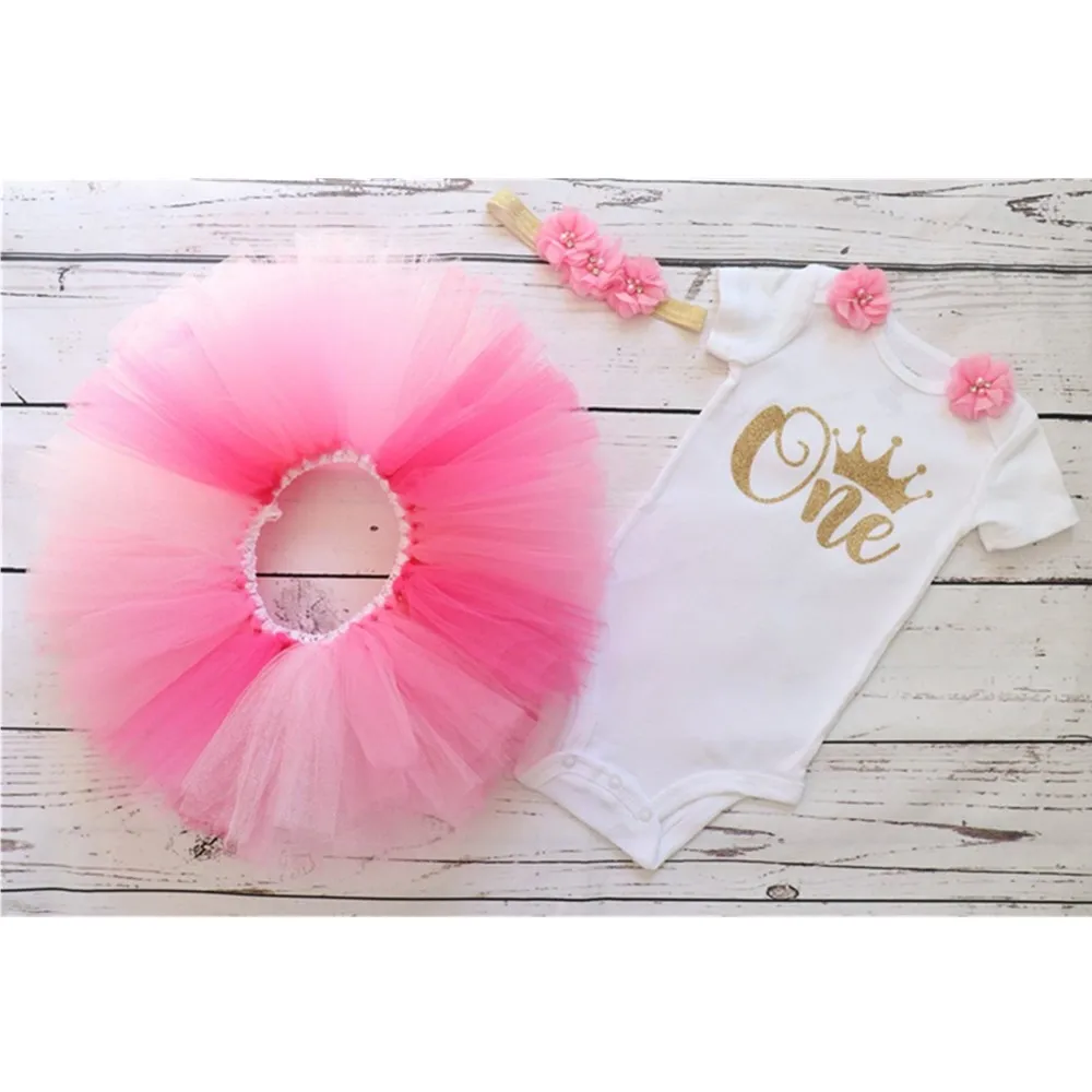 Персонализированная розовая и Золотая одежда для маленьких девочек на первый