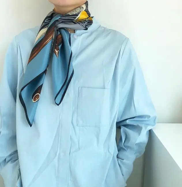 

Retro temperament 65cm plain crepe satin silk scarf autumn scarf