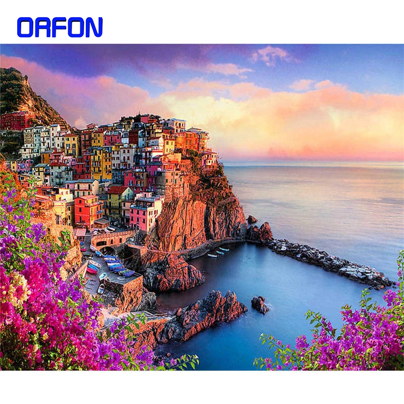 Рамка DIY Краска для рисования по номерам пейзаж порт акриловая холщовая краска