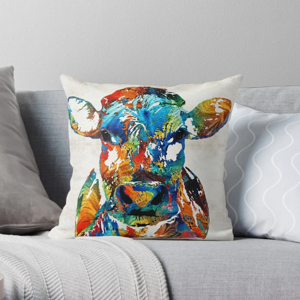 

Colorful Cow Art - Mootown - By Sharon Cummings Throw Pillow Pillow Case Polyester Home Decora Pillowcases kussensloop