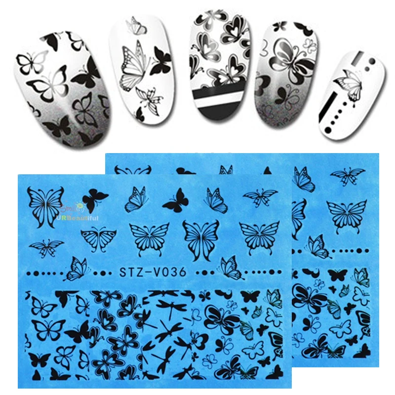 48 шт./компл. черно белые наклейки для ногтей кружево Красота дизайн водные
