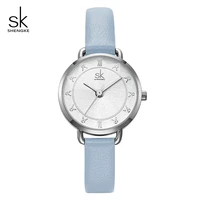 shengke elegant fashion quartz watch woman pink diamond leather waterproof roman numerals wristwatch relogio feminino k9001