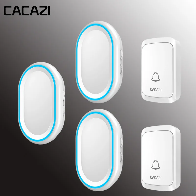 CACAZI Беспроводной дверной звонок интеллигентая(ый) дверной звонок светодиодный Ночной светильник 300 метрового дистанционного Водонепроницаемый Батарея дома вызова 58 Ловец снов 300 м Диапазон