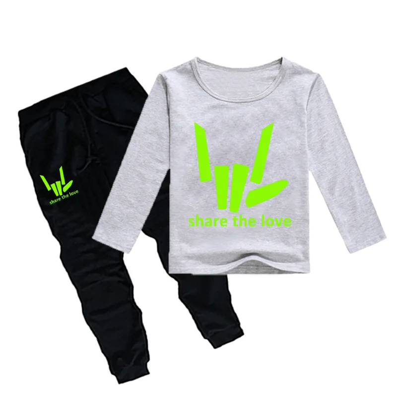 

2020 New Fashion Share The Love Clothing Set Kids Long Sleeved Tshirt+pants 2pcs Sets Cartoon Gestures Symbol Boys Sport Suits