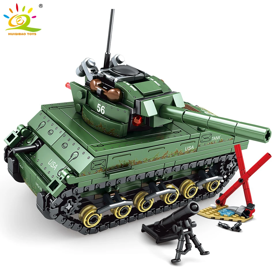 HUIQIBAO 437 шт. Военная серия Panzer Sherman M4 Танк строительные блоки армейские фигурки