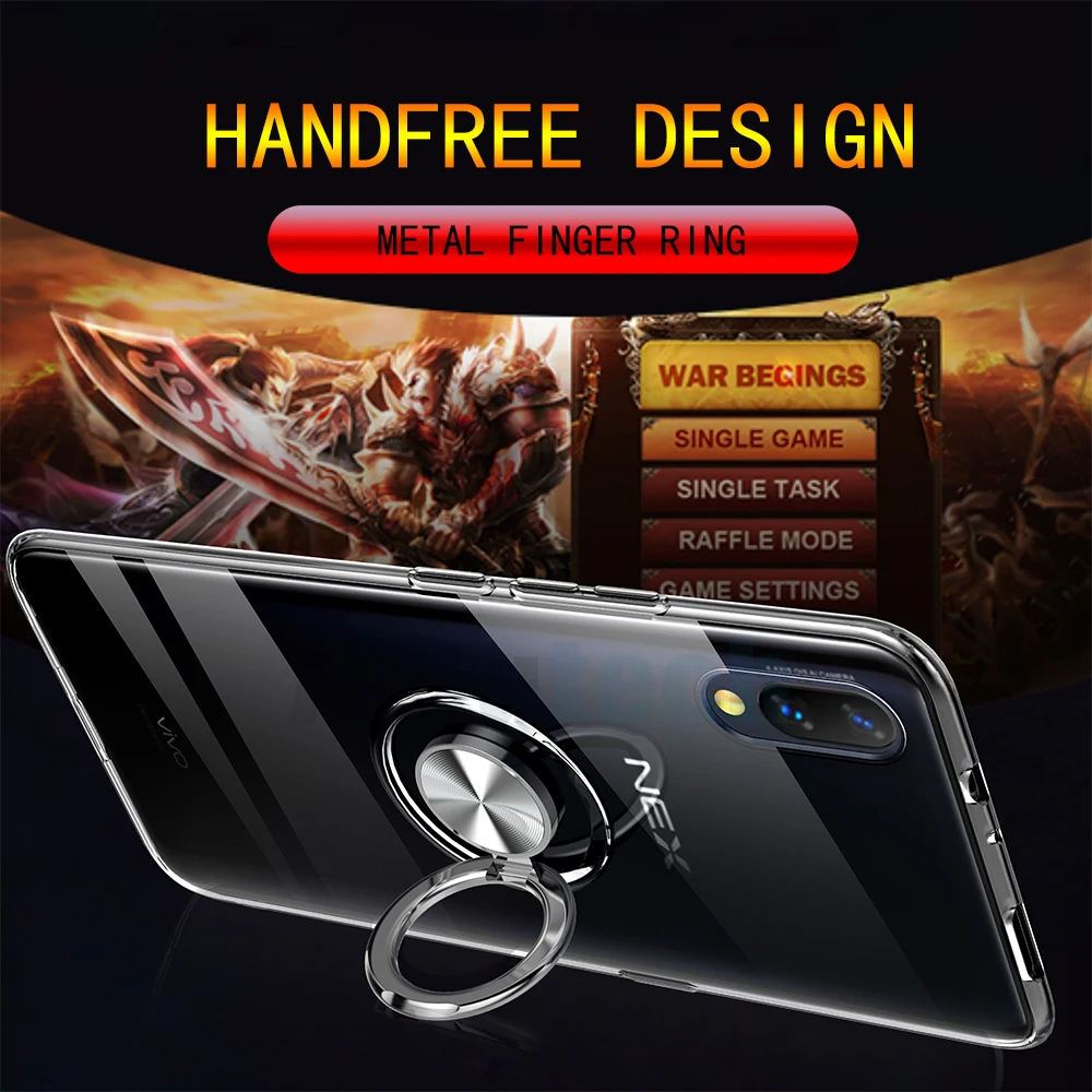 

For VIVO NEX A S Case V15 S1 X27 Pro For IQOO Back Capa HD Transparent Clear TPU Shockproof Magnetic Car Holder Finger Full Case