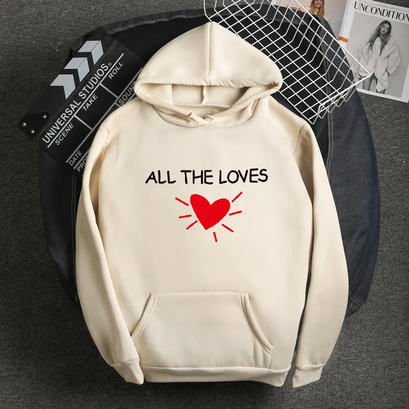 

Autumn And Winter New Harajuku Style Japan Korean Loose Sweatshirt Kawaii All The Loves Print Pattern Fleece Couple Hoodies