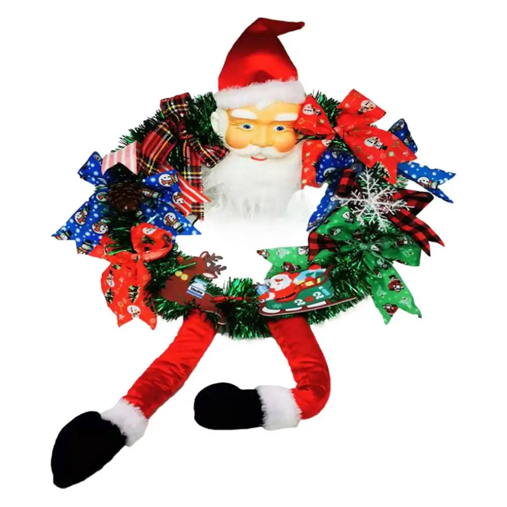 

Рождественский венок, гном, рождественские венки для входной двери, Санта-Клаус, яркий галстук-бабочка, цветная гирлянда 17.72x