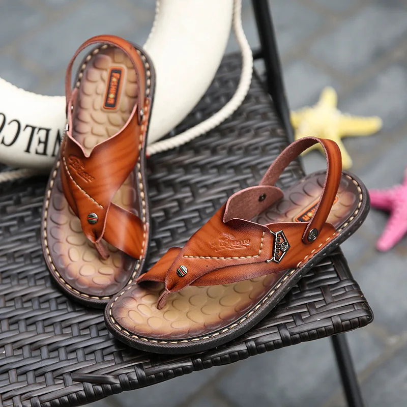 Роскошные летние мужские шлепанцы в Корейском стиле Вьетнамки с открытым носком