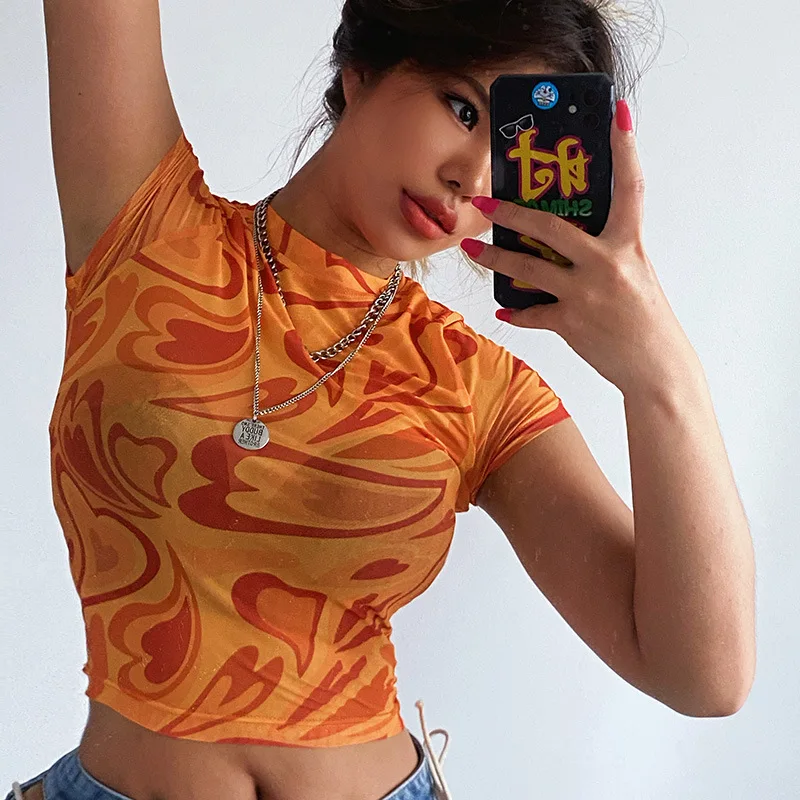 

Brown Graphic T Shirts 2000s Aesthetic Y2k Harajuku Tee Vintage Crop tops Summer Women 2021 Clothing Short Sleeve Tees Female