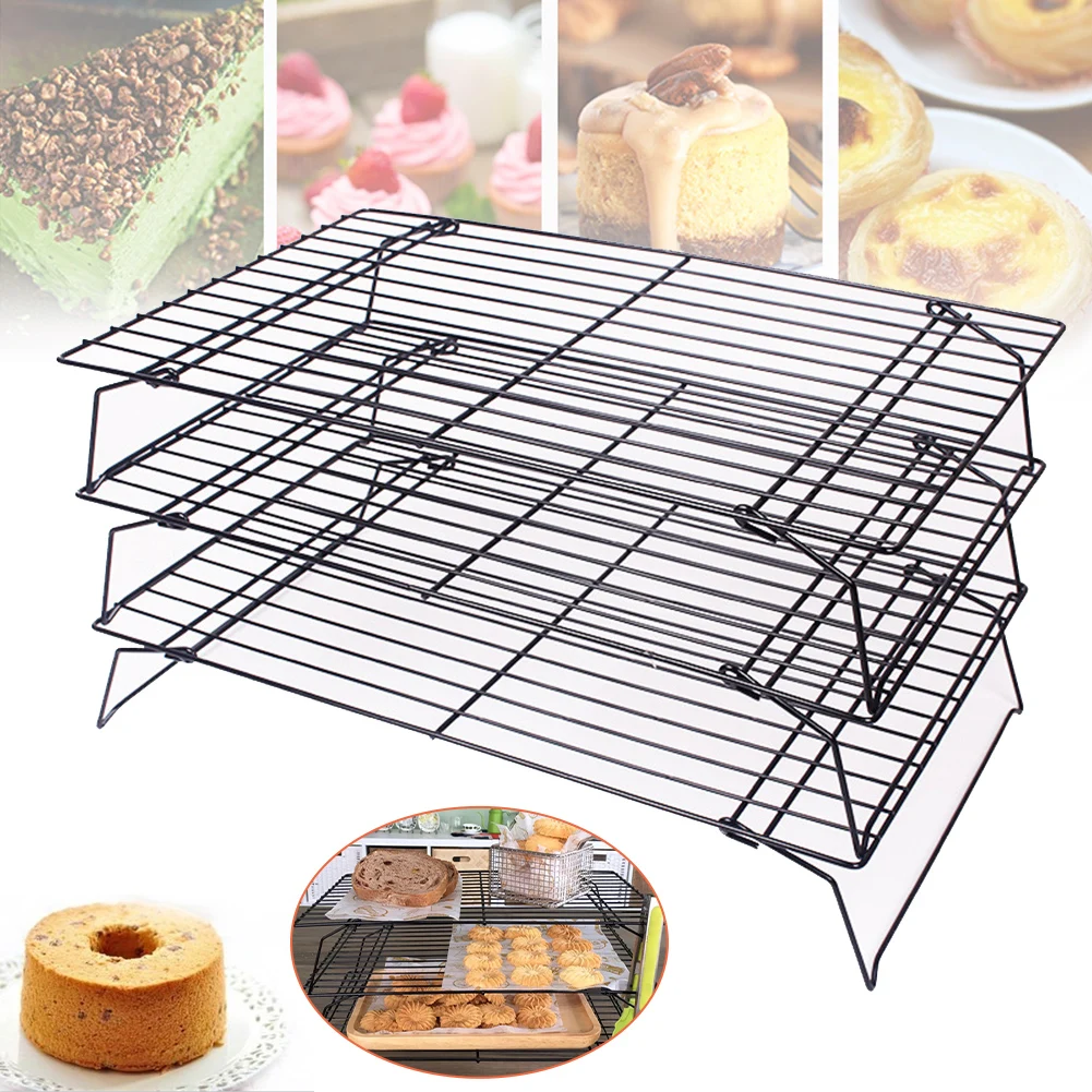

Stainless Steel Grid Cooling Tray 3-Layer Stackable Biscuit Cookie Cake Food Rack Kitchen Food Pastry Baking Grill