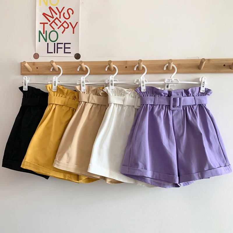 

Pure cotton shorts ladies casual loose high waist shorts elegant ladies shorts ladies with belt Korean version 2021 summer
