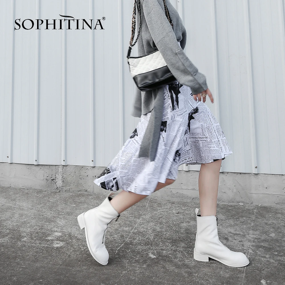SOPHITINA/Новые модные ботинки на молнии; Специальный стиль; удобная обувь из натуральной кожи с круглым носком; Уникальные однотонные женские ботинки; MO237
