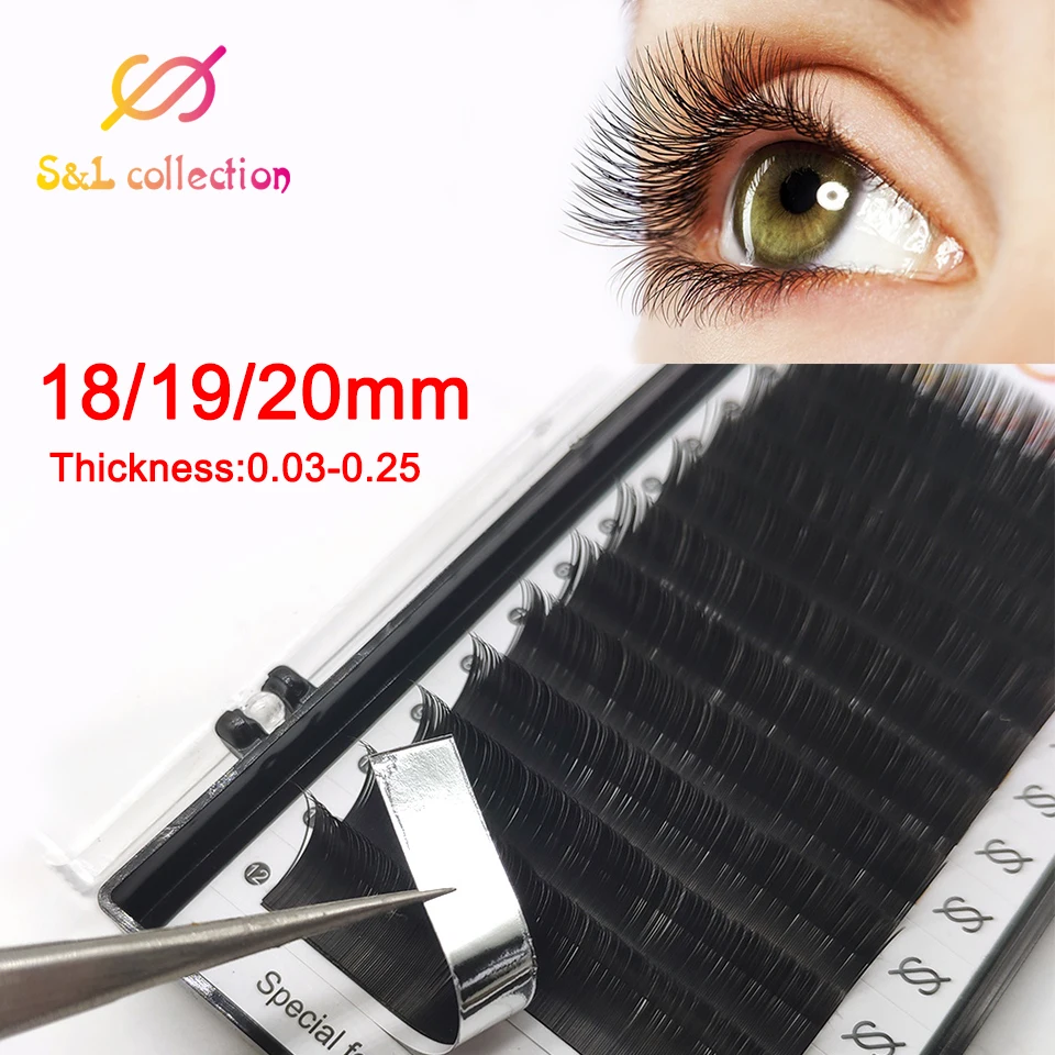 

16rows/case 18,19,20mm Long Style Length In One Tray Maquiagem Cilios Silk Natural Individual Eyelash Extension