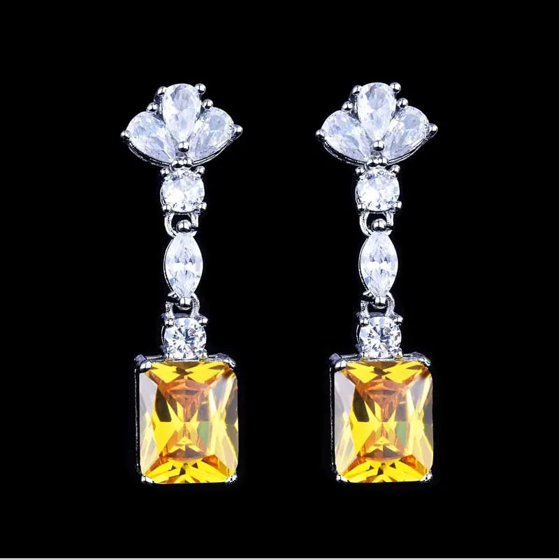 

Europe America Geometry Long Drop EarringsInlay Yellow Square AAA Zircon Exquisite Jewellry For Women Engagaement Birthday Gifts