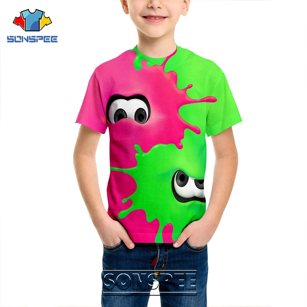 Детские футболки SONSPEE Splatoon с коротким рукавом и 3D принтом Повседневная Уличная