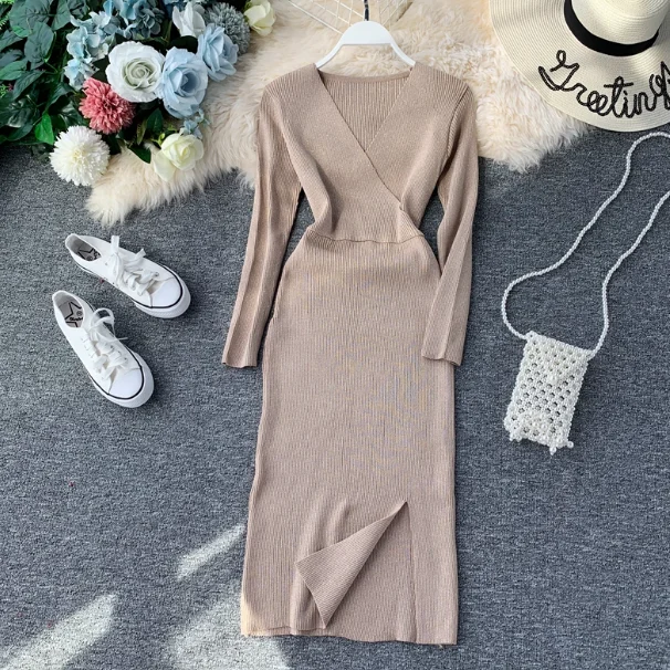 Женское трикотажное платье карандаш с длинным рукавом|Женские платья| |