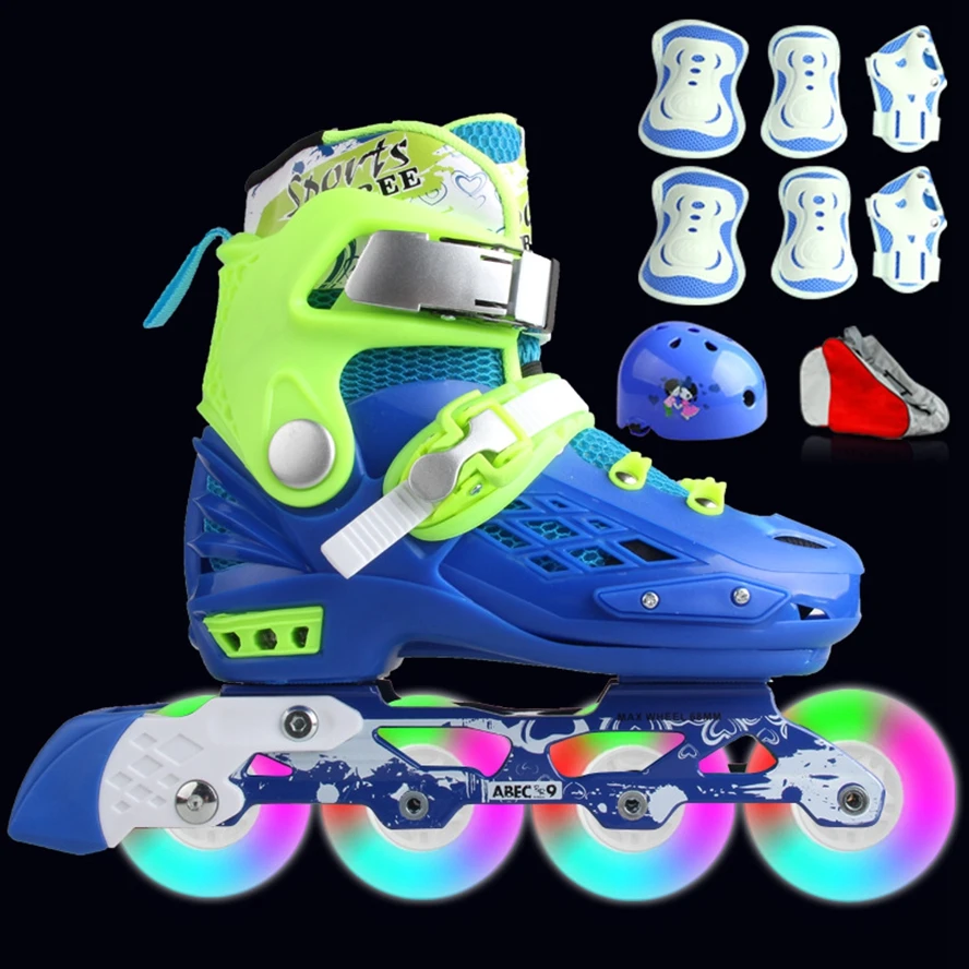 Набор для детей мигающий роликовый каток детская обувь катания на коньках шлем