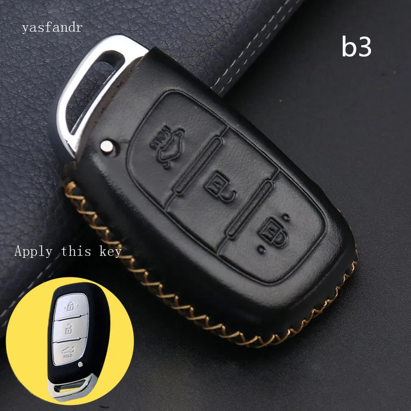 Чехол для автомобильных ключей чехол из натуральной кожи с 3 кнопками Hyundai IX25 IX35 I20