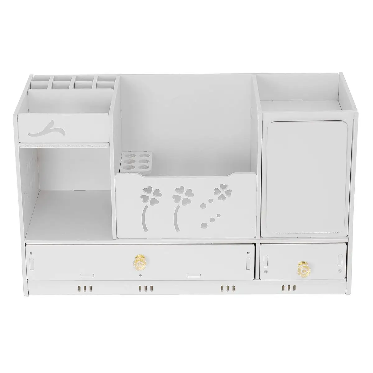

New Four Leaf Clover DIY Makeup Cosmetic Organiser Jewelry Storage Gift Box Drawer Case Mirror Cabinet with Pen Holder Home Use