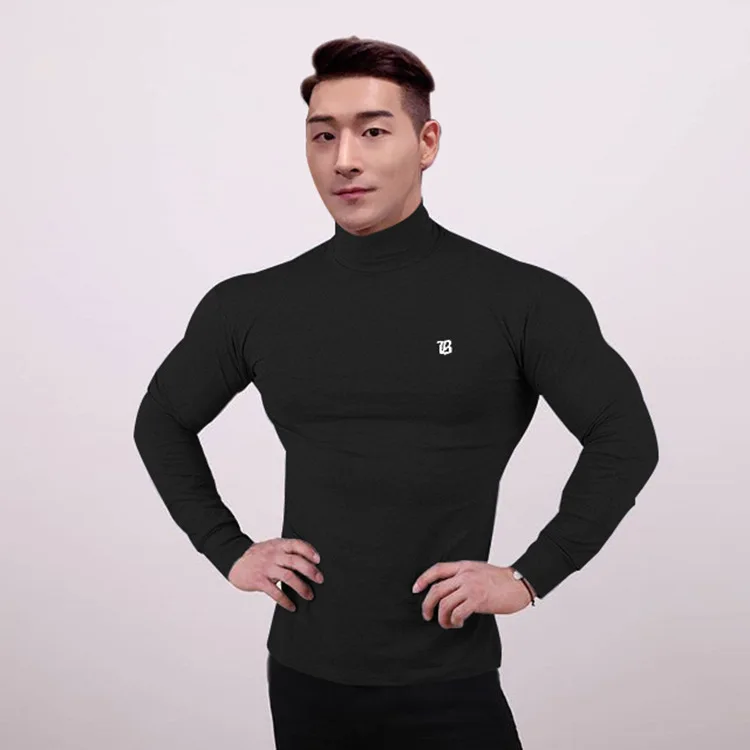 

Men's Spring and Autumn Korean-Style Quick-Dry Long-Sleeved T-shirt Men's Turtleneck Tight Sports Casual Workout Clothes
