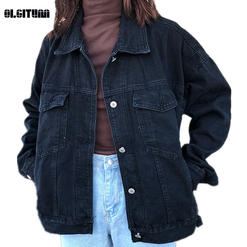 Новинка Весна 2020 модная черная Свободная джинсовая куртка Женская универсальная